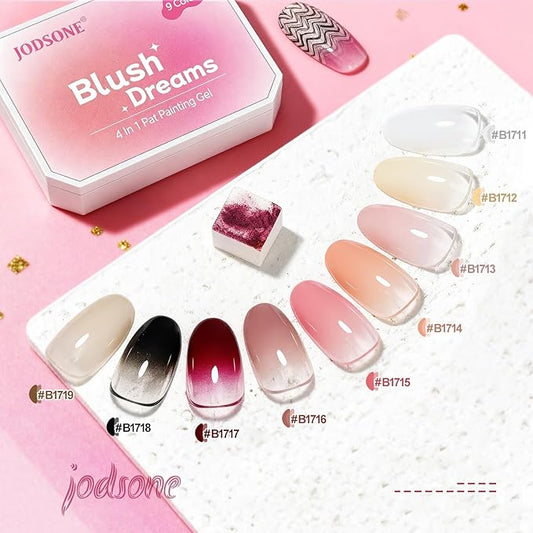 JODSONE Patting Gel Nail Polish Kit, 9 Colors U V/LED Gradient Painting Sponge Gel Kit with 50 PCS Nail Sponges and Grabbing Pen for Home & Salon Use