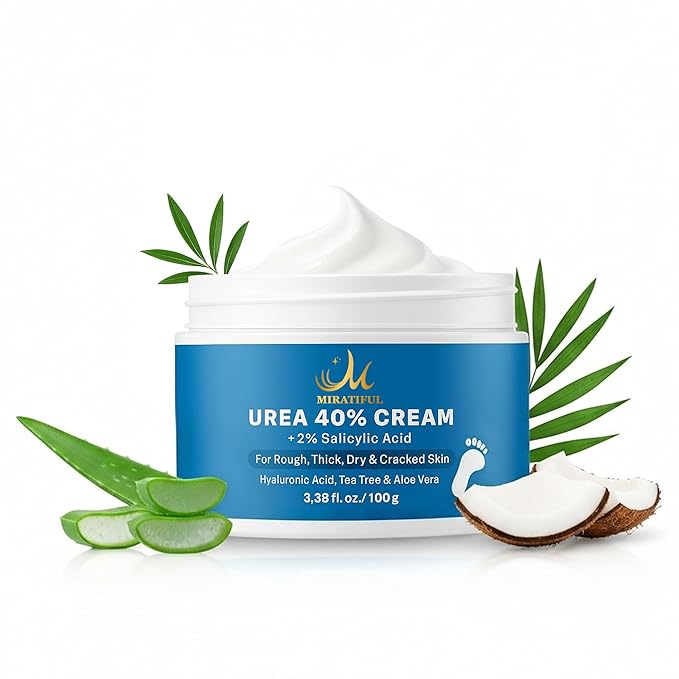 Urea Cream 40% w 2% Salicylic Acid (4 oz) | Softens Cracked Heels & Dry Skin Urea Salicylic Acid Cream w/Tea Tree & Coconut Oil | Urea 40 Cream for Callus & Corn Treatment