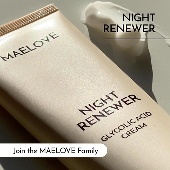 MAELOVE Night Renewer Night Cream with 2-in-1 Glycolic Acid Treatment, Unscented, For Sensitive Skin