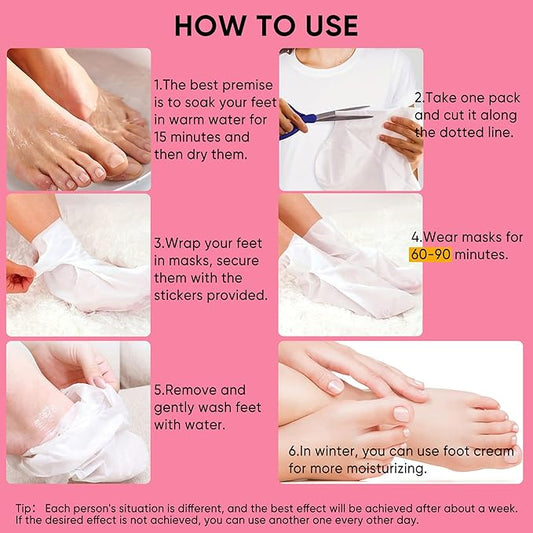 Peach Foot Peeling Mask, 3 Pairs of Skin Exfoliating Foot Masks for Dry feet, Cracked heels, Callus, Dead Skin Remover, Smooth Touch Feet, Spa Experience at Home or Travel