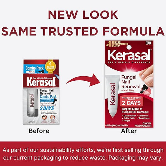 Kerasal Nail Renewal and Nail File Combo Pack, Restores Appearance of Discolored or Damaged Nails, 5 Heavy Duty Nail Files, 0.33 fl oz, Clear (Packaging May Vary)