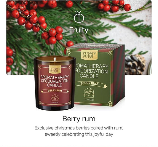 Odor Eliminating Candle, Berry Rum Scented Candle, Pet-Friendly Soy Candles for Christmas, 60 Hours, 7 oz