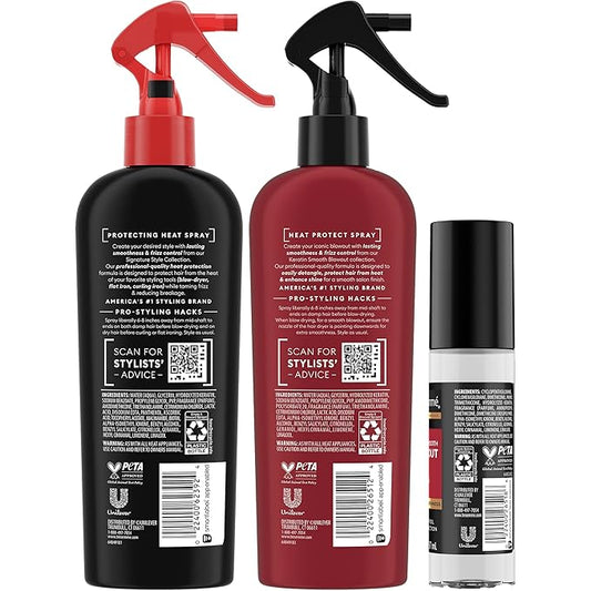 TRESemmé Blowout Products for Hair with 450°F Heat Protection & Frizz Control – Keratin Smooth Blowout Spray & Silk Serum + Protecting Heat Spray (3 Piece Set)