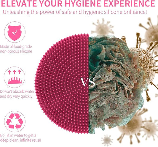 Silicone Body Scrubber, BEAUTAIL Shower Bath Scrubber, More Hygienic Than Traditional Loofah, Lather Nicely, Long Lasting, Gentle Exfoliating Brush for Women Men Baby Sensitive Skin, 1 Pack, Rose