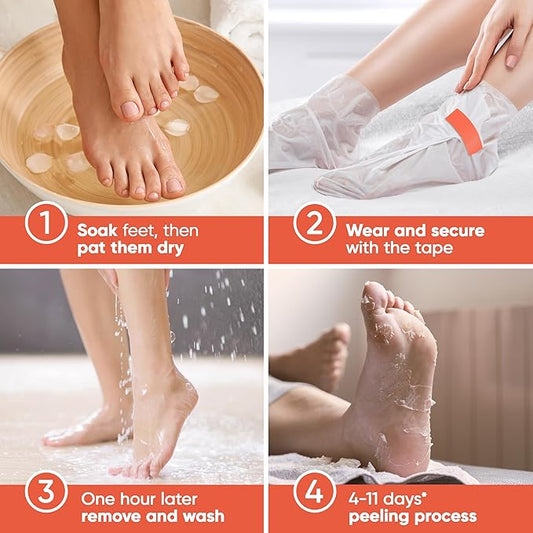 Foot Peel Mask - Foot Mask for Baby Soft Skin - Remove Dead Skin, Dry, Cracked Feet & Callus, Foot Spa, Made with Aloe Vera Extract for Women and Men (2 Pairs Peach)