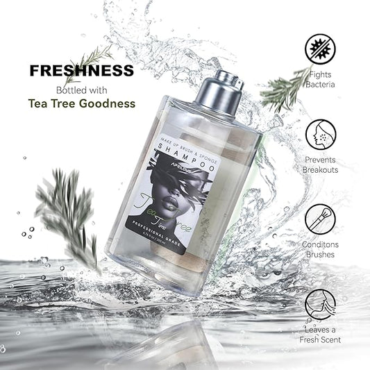 Makeup Brush Cleaner with Silicone Mat, Tea Tree Oil, Shampoo for Sponges & Puffs, Deep Cleaning, Antibacterial, Conditions Bristles, Gentle, Vegan & Cruelty-Free, 6.76 fl.oz