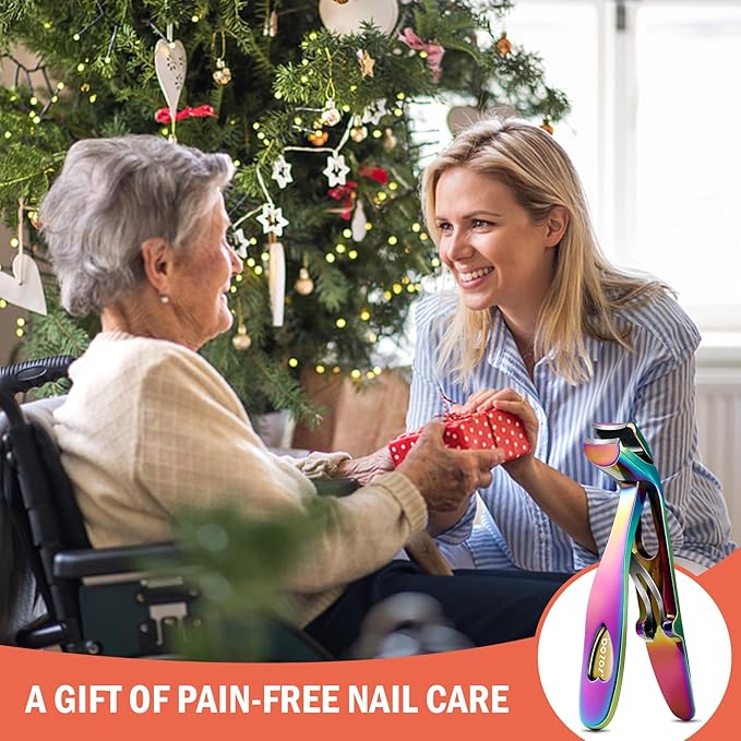 BEZOX Angled Head Toe Nail Clippers for Seniors - Ergonomic Toenail Clipper for Thick Nails for Elderly, Finger Nail Clippers with Catcher for Men and Women - Rainbow