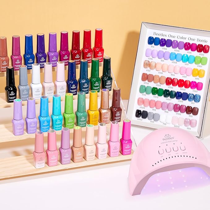 Beetles Gel Nail Polish Kit with U V Light - One Color One Bottle 35 Colors 68 Pcs Gel Polish Kit with Top Base Coat Beauty Must Have DIY Salon Set Seasonal Whispers Collection Gifts for Women Girls