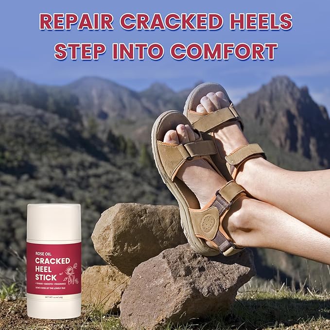 2 Pcs Cracked Heel Treatment & Repair Stick Set (Foot Balms + Heel Socks) – Rose Oil Infused cracked heel stick Balm for Dry, Cracked Heels – No-Mess Applicator, Travel-Friendly