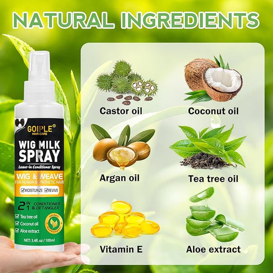 2PCS Wig Milk Spray for Synthetic Hair, Leave-In Conditioner Wig Detangler Spray for Human Wigs, Conditioner & Detangler 2 in 1 Moisturizer, Hydrates & Replenishes Synthetic Hair Wigs Easy Combing