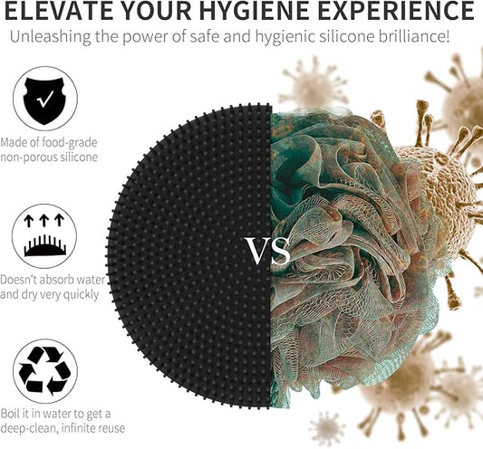 Silicone Body Scrubber, BEAUTAIL Shower Bath Scrubber, More Hygienic Than Traditional Loofah, Lather Nicely, Long Lasting, Gentle Exfoliating Brush for Women Men Baby Sensitive Skin, 1 Pack, Black