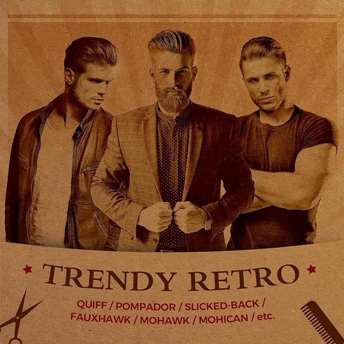 Men's Hair Styling Combs and Brush Set - Roller Brush for Adding Volume, Pompadour, Slicked-back, Fauxhawk, Undercut Styling Combs