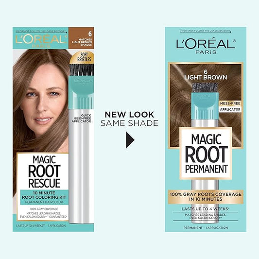L’Oréal Paris Magic Root Permanent Hair Color, 10 Minute Hair Dye Kit to Rescue Roots with 100% Gray Hair Coverage, 6 Light Brown, 2 Pack (Packaging May Vary)