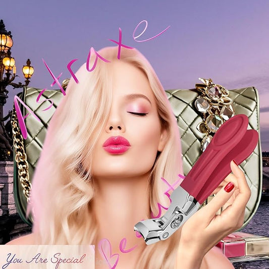 Professional Ruby Red Angled Nail Clippers for Seniors – 5'' Elegant Thick Toenail Clipper with Nail File, Ultra-Sharp Blades, Nail Catcher, Easy Grip & Safe Home Manicure & Pedicure Care Tool