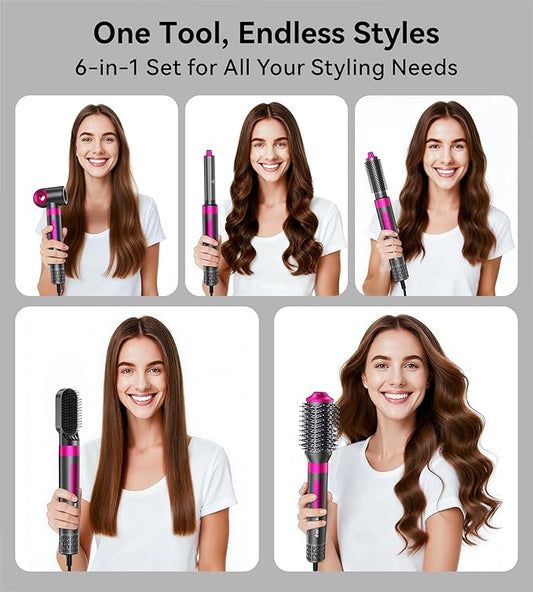 6 in 1 High-Speed Hair Dryer Brush, 110,000 RPM Powerful Hot Air Styler with Auto-Wrap Curlers, Straightener & Volumizing Tools, Fast Drying, Frizz-Free Styling with Travel Storage Bag