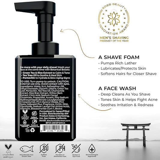 Blackwood For Men BioNutrient 2-in-1 Shave Foam + Face Wash, Natural Rich Shaving Foam & Facial Cleanser Hybrid, Soothes Irritation, Prevents Razor Burn, Fights Acne, Sulfate-Free True Clean Shave 4oz