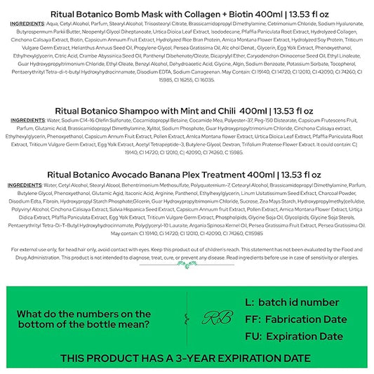 Ritual Botánico Keratina Orgánica | Treatment to Straighten, Repair and Relax Hair | All Natural, Organic & Vegan Ingredients | Product of Colombia (3 Piece Kit-Caspa Shampoo)