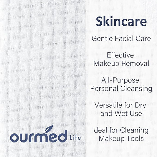 Ourmed Life Disposable Face Towel, 300 Count – Ultra Soft, Biodegradable Makeup Remover Wipes for Sensitive Skin, Clean Skincare Towels,Lint- free and Gentle Facial Towels for Daily Use,EF Texture