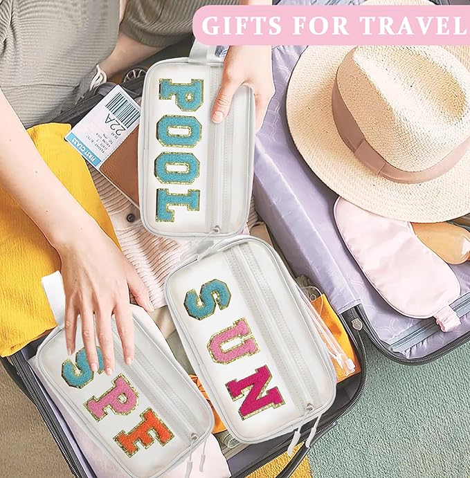 COSHAYSOO Clear SUN Makeup Bag Sunscreen SPF Pouch Beach Pool Lake Spa Travel Cosmetic Toiletry Stuff Organizer for Women Teenage Girls Mothers Day Nurse Appreciation Graduation Preppy Gifts