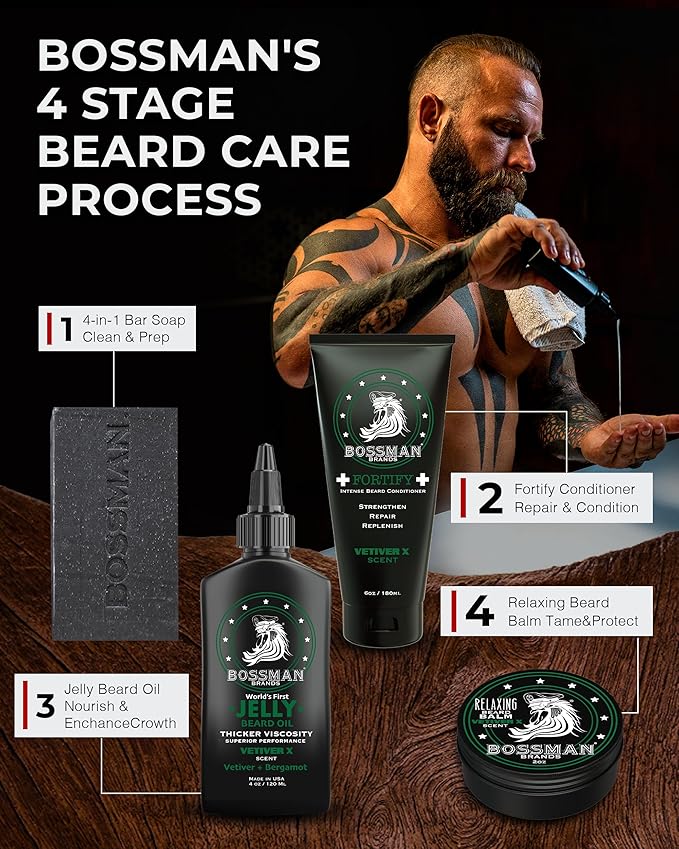 Bossman Jelly Beard Oil for Men - 3 Pack (12 oz in Total, Vetiver X Scent) – Softens, Moisturizes & Conditions with Natural Ingredients
