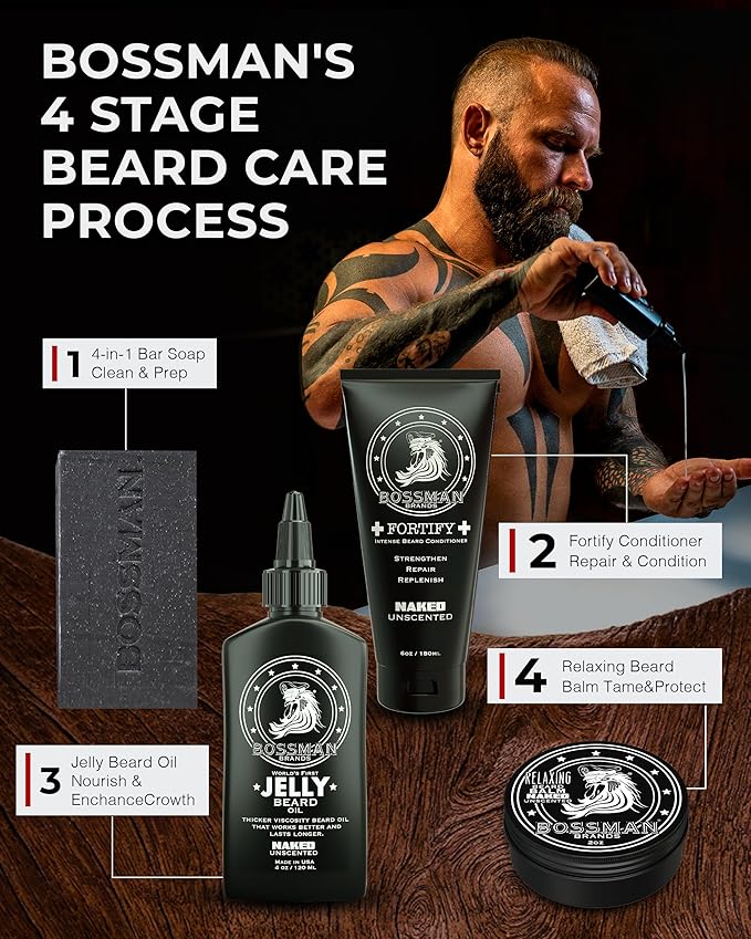 Bossman Jelly Beard Oil for Men - 3 Pack (12 oz in Total, Naked - Unscented) – Softens, Moisturizes & Conditions with Natural Ingredients