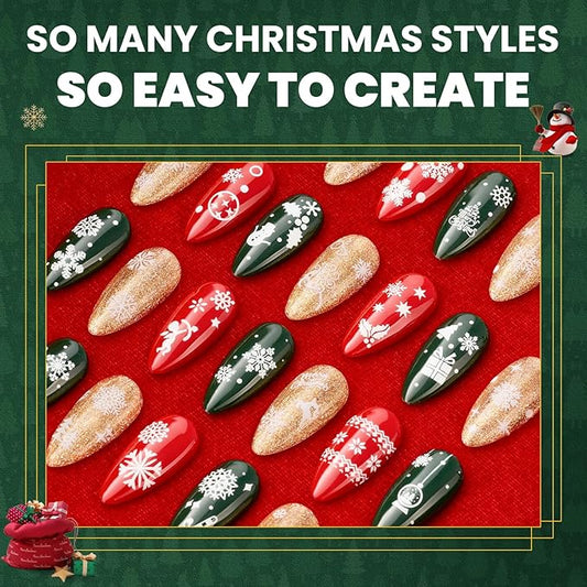 Beetles Snowflake Nail Art Stickers 30 Sheets 3D Nail Stickers White Snowmen Santa Claus Elk Nails Supplies DIY Decals for DIY Decoration Nails Art