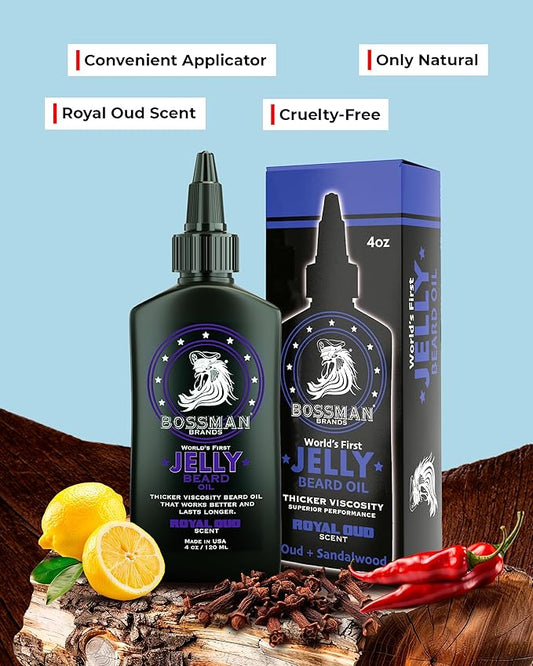 Bossman Jelly Beard Oil for Men - 3 Pack (12 oz in Total, Royal Oud Scent) – Softens, Moisturizes & Conditions with Natural Ingredients