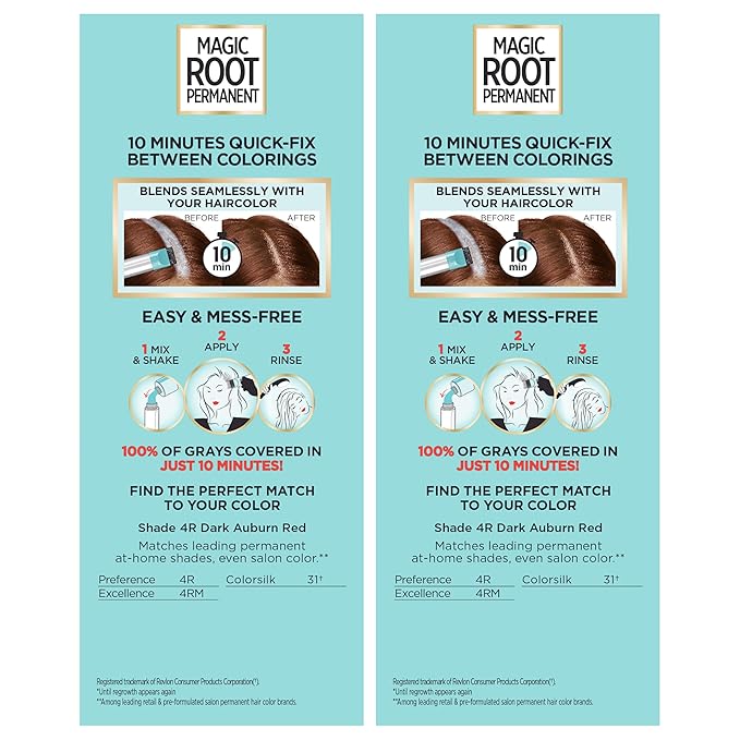 L’Oréal Paris Magic Root Permanent Hair Color, 10 Minute Hair Dye Kit to Rescue Roots with 100% Gray Hair Coverage, 4R Dark Auburn Red, 2 Pack (Packaging May Vary)