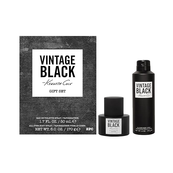 Kenneth Cole Vintage Black Eau de Toilette 2 PC Gift Set, Includes 1.7 Fl Oz Eau de Toillete Cologne for Men