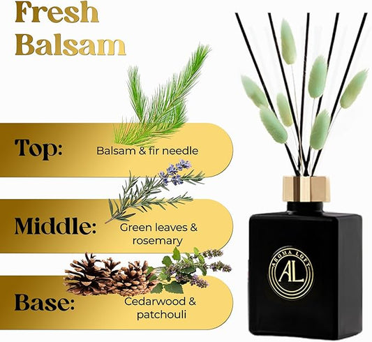 Christmas Reed Diffuser - Holiday Diffuser - Balsam Fir Reed Diffuser- Home Decor Gifts -Mens Bathroom Decor(Fresh Balsam)