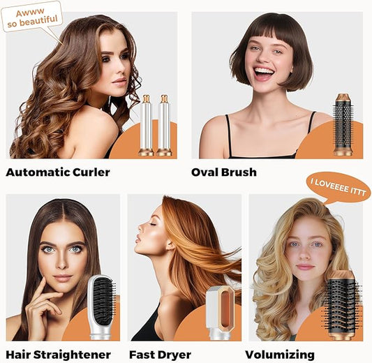 6 in 1 Blow Dryer Brush Set,Hot Air Styler Negative Ion Air Curling Wrap Air Curler, Round Brush Blow Dryer Curling Iron Hair Styling Tools Gift for Dry,Volumize, Straight,Curl,100-120V