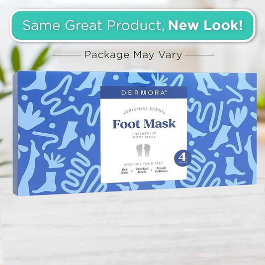 DERMORA Foot Peel Mask | Skin Exfoliating Foot Masks | Dry, Cracked Feet, Callus, Dead Skin Remover | Baby Soft Feet | Original Scent | Pack of 4 | Regular