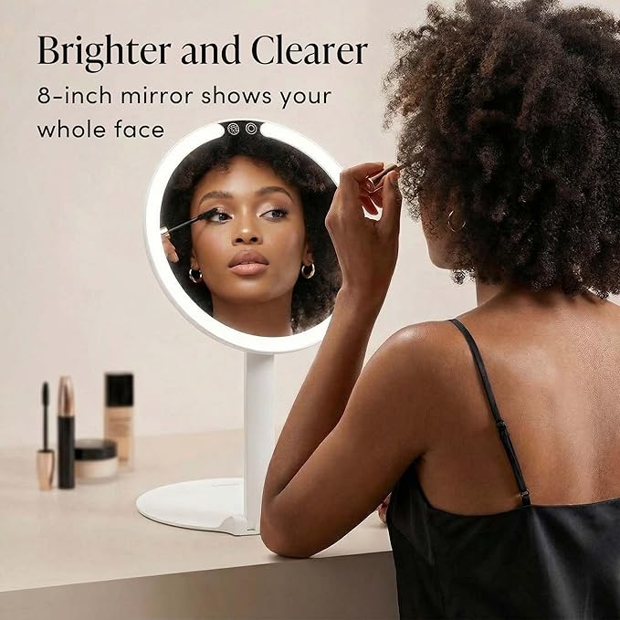 Fancii Abigail Rechargeable Travel Makeup Mirror with LED Light, 8" Foldable Stand, 3 Color Lighting Travel Mirror. Dimmable & Lightweight Portable Vanity Mirror, Beauty Travel Essential