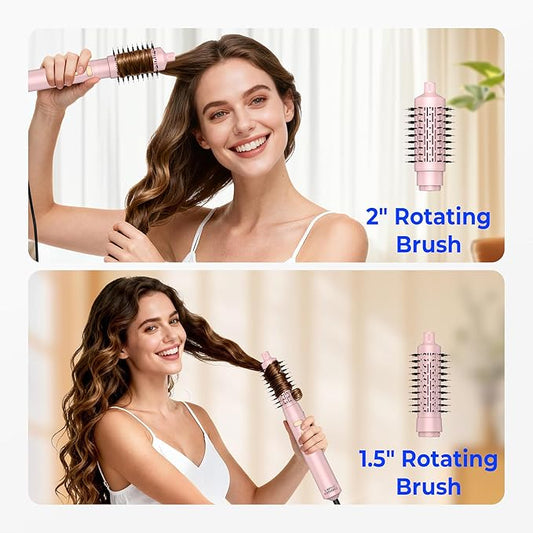 4 in 1 Rotating Hair Dryer Brush Spinning with Detachable Brush(2" & 1.5"),Negative Ionic Brush Blow Dryer 100-120V,3 Heats and 2 Speeds Rotating Hot Air Brush for Curling,Straight,Drying
