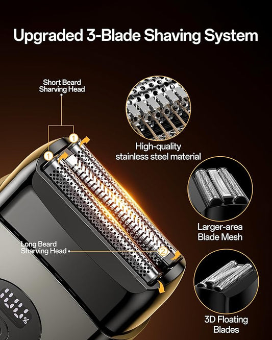 Electric Razor for Men Face,IPX7 Waterproof Electric Shavers Beard Trimmer for Men, LED Display & Type-C Rechargeable, Portable Wet & Dry Mini Travel Foil Shaver, Ideal Christmas Gifts Birthday Gifts