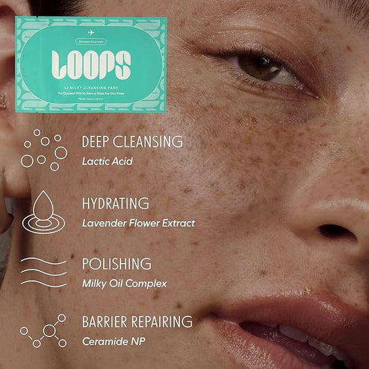 LOOPS Milky Cleanser Korean Skincare - Deep Cleansing and Hydrating Skin Care - Pre-soaked Bamboo Facial Cleansing Pads - Facial Wash with Milky Oil Complex - Oil Cleanser for Face - Gifts for Women