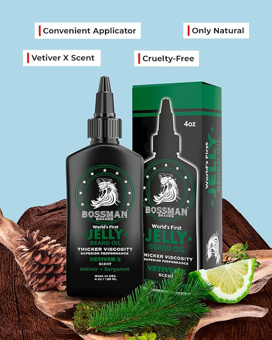 Bossman Jelly Beard Oil for Men - 3 Pack (12 oz in Total, Vetiver X Scent) – Softens, Moisturizes & Conditions with Natural Ingredients
