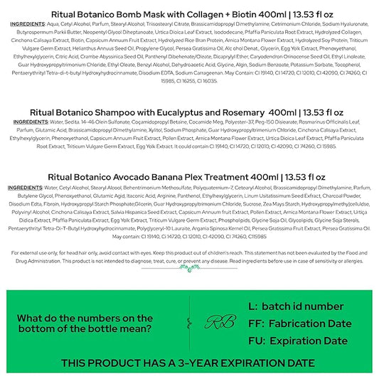 Ritual Botánico Keratina Orgánica | Treatment to Straighten, Repair and Relax Hair | All Natural, Organic & Vegan Ingredients | Product of Colombia (3 Piece Kit-Grasa Shampoo)