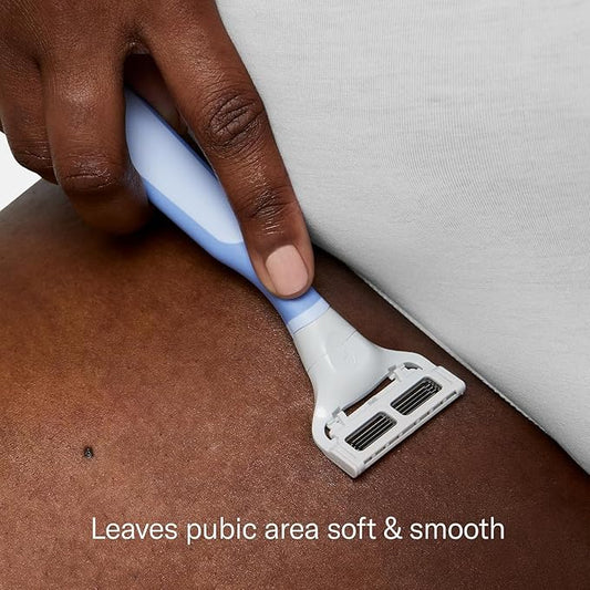 Flamingo Pubic Hair Razor for Women, Shaving Kit, 1 Pubic Razor Handle, 4 Five-Blade Refills, 1 Shower Holder, Starter Set, Full Kit