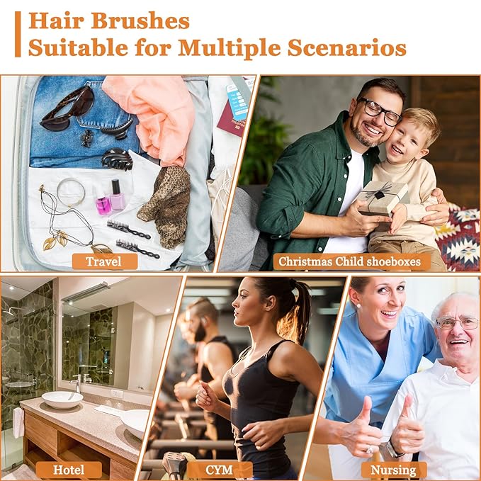 NICEMOVIC Hair Brushes Bulk 6 Pack for Women, Homeless Bulk Hair Brush Comb Set, Disposable Individually Wrapped Homeless Care Package Supplies Bulk Hair Combs Hygiene Supplies for Shelter and Hotel