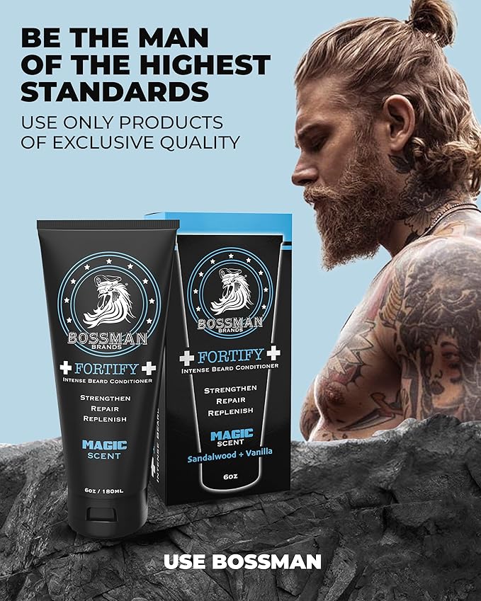 Bossman Fortify Intense Beard Conditioner for Men (Magic Scent) – Moisturizes, Replenishes & Protects with Natural Ingredients – Thicker Formula, Made in USA