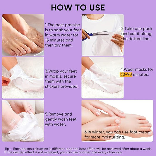 Foot Peel Mask, Exfoliating & Moisturizing Foot Mask with Organic Lavender for Dry & Cracked Feet, Natural Dead Skin Removal for Soft Baby Smooth Feet, Spa Care for Women & Men