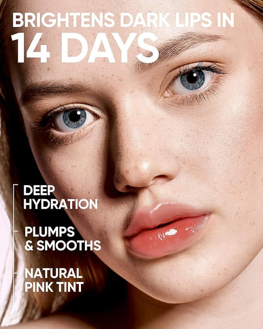 Peptide Brightening Lip Serum, Hydrating & Plumping Tinted Lip Gloss, Moisturizing Lip Balm with Polypeptides & Squalane for Glossy Sheer, Smooth Lips (04 Pink Berry)