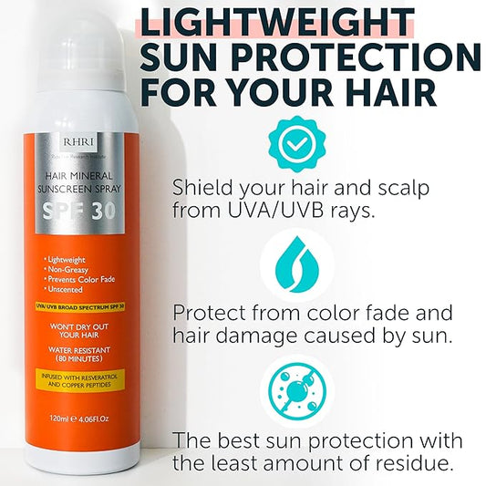 Premium SPF 30 Hair Sunscreen | Aerosol Spray | UV Protection for Scalp & Hair | Non-Greasy | Prevents Sunburn & Color Fade | 4.06 fl oz