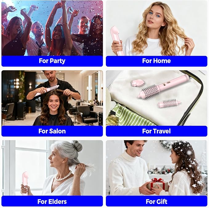 4 in 1 Rotating Hair Dryer Brush Spinning with Detachable Brush(2" & 1.5"),Negative Ionic Brush Blow Dryer 100-120V,3 Heats and 2 Speeds Rotating Hot Air Brush for Curling,Straight,Drying