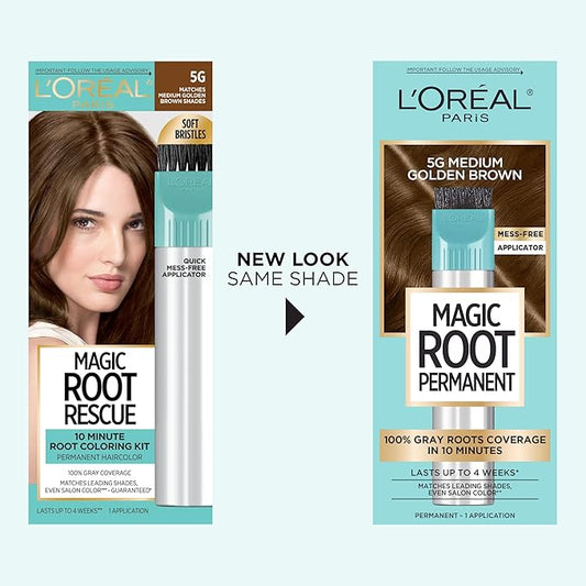 L’Oréal Paris Magic Root Permanent Hair Color, 10 Minute Hair Dye Kit to Rescue Roots with 100% Gray Hair Coverage, 5G Medium Golden Brown, 2 Pack (Packaging May Vary)