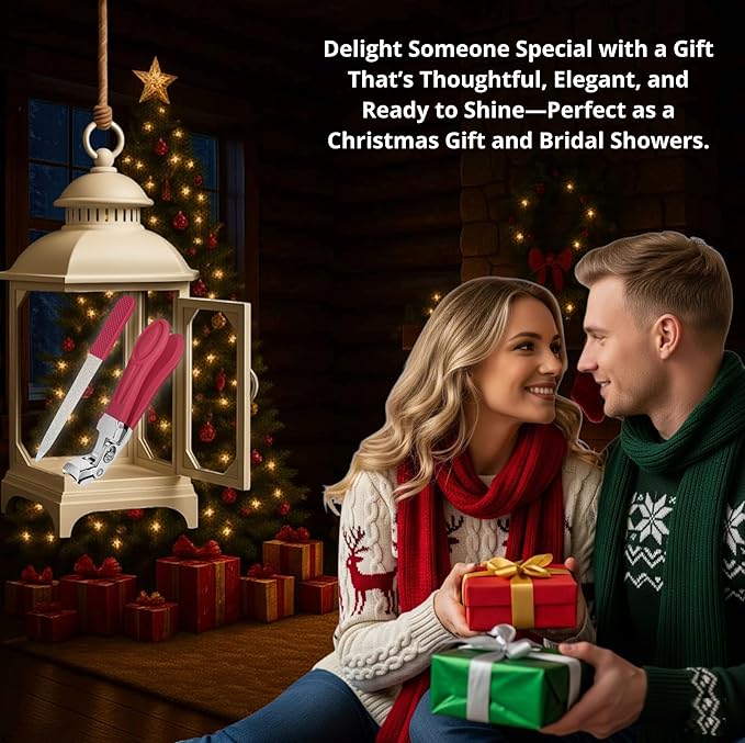 Professional Ruby Red Angled Nail Clippers for Seniors – 5'' Elegant Thick Toenail Clipper with Nail File, Ultra-Sharp Blades, Nail Catcher, Easy Grip & Safe Home Manicure & Pedicure Care Tool