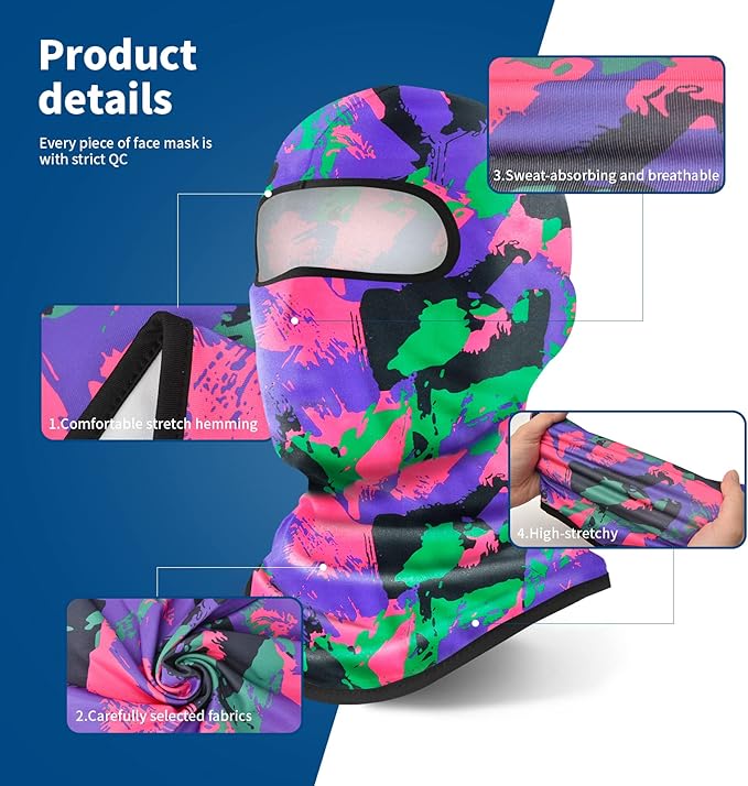 YESLIFE UPF 50+ Balaclava Ski Mask, Motorcycle UV Protector, Motorcycle Helmets Face Mask for Men and Women