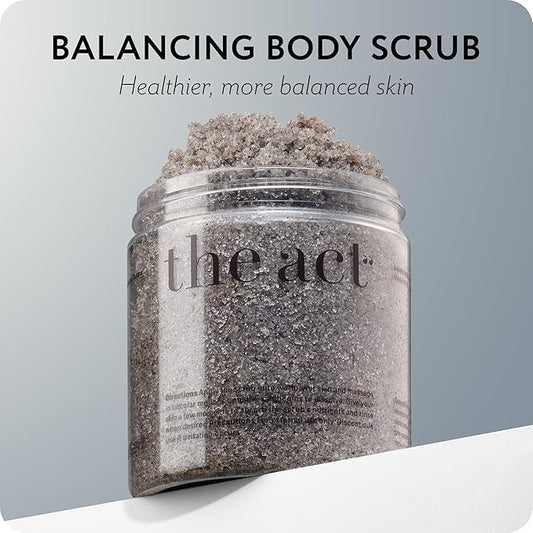 THE ACT Exfoliating Balancing Body Scrub with Black Cumin Oil - Sea Salt Formula for Smooth & Radiant Skin - Home Spa Care, Gift for Women Men, Vegan, Organic 10.58 Oz