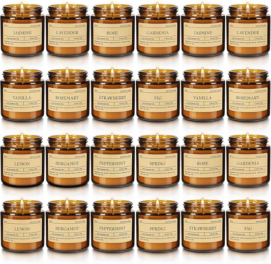 Scented Candle Set 24 Pack, Candle for Home Scented, Odor Eliminating, Stress Relief, Long Lasting Soy Wax Gift Set